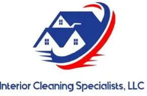 Interior Cleaning Specialists LLC logo - blue roofed houses with blue and red
